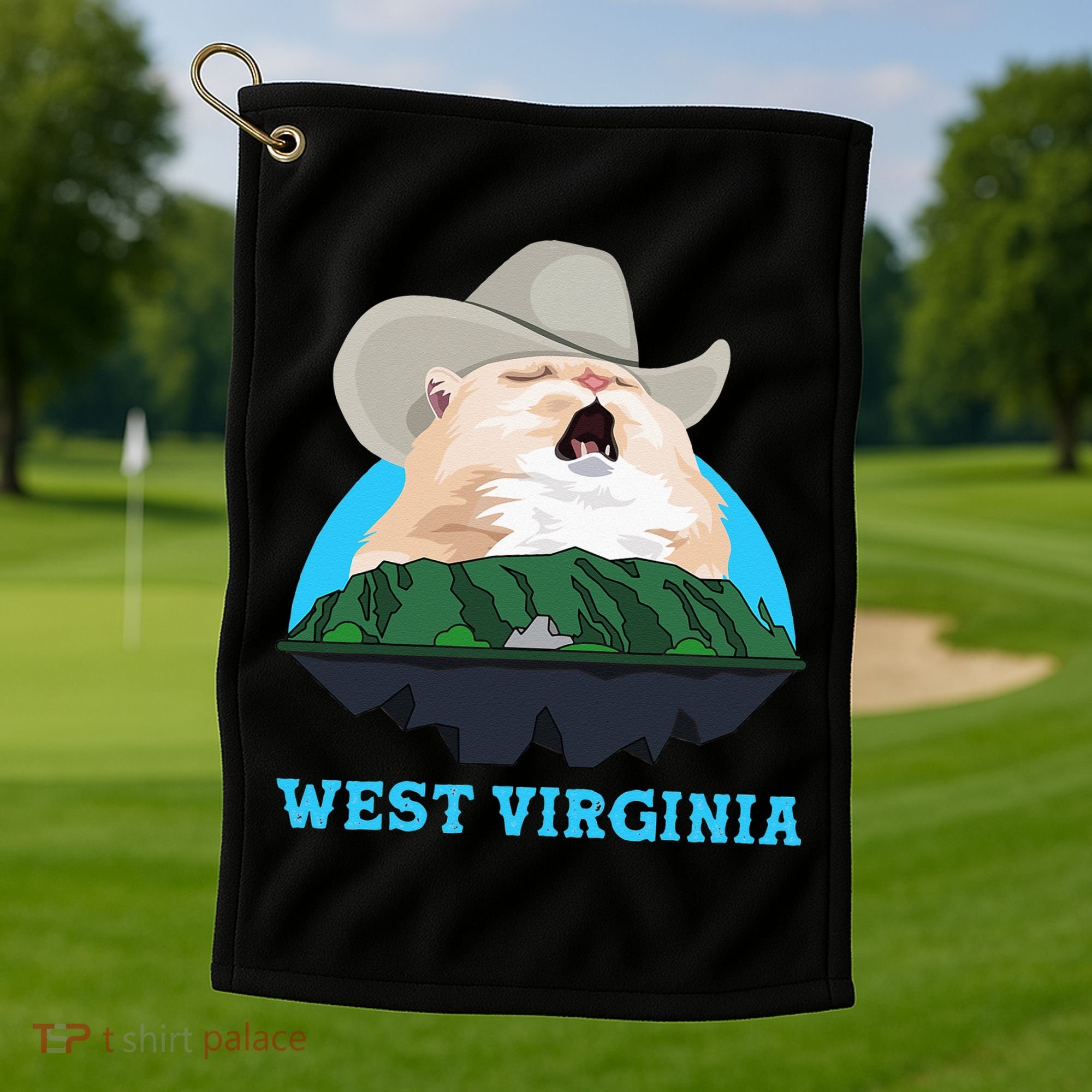 West Virginia Cowboy Cat Singing Meme Meowdy Golf Towel