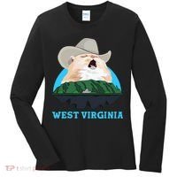 West Virginia Cowboy Cat Singing Meme Meowdy Women's Long Sleeve Shirt thumb 0