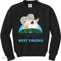 West Virginia Cowboy Cat Singing Meme Meowdy Kids Sweatshirt thumb 0