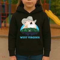 West Virginia Cowboy Cat Singing Meme Meowdy Kids Hoodie thumb 3