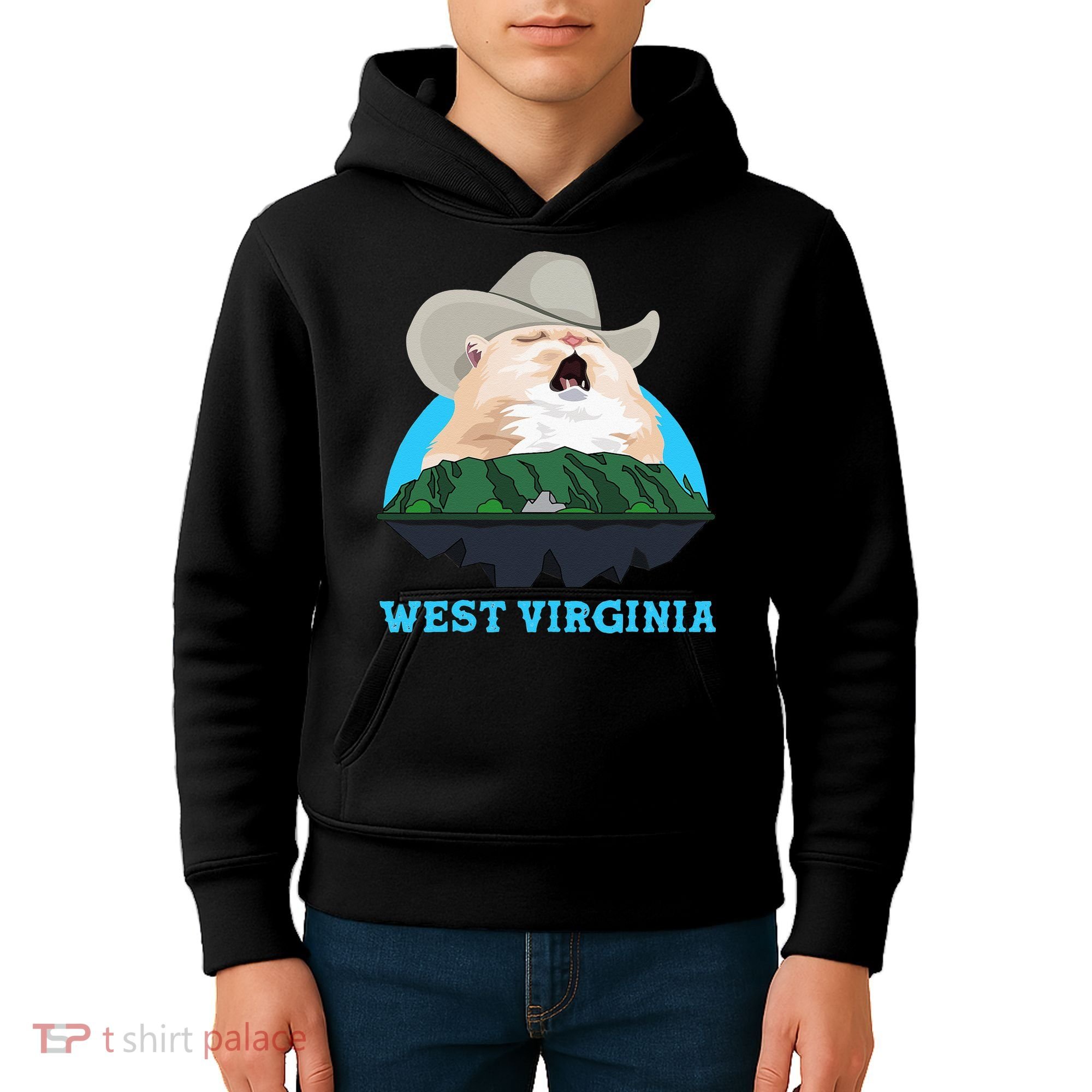 West Virginia Cowboy Cat Singing Meme Meowdy Kids Hoodie