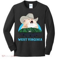 West Virginia Cowboy Cat Singing Meme Meowdy Kids Long Sleeve Shirt thumb 0