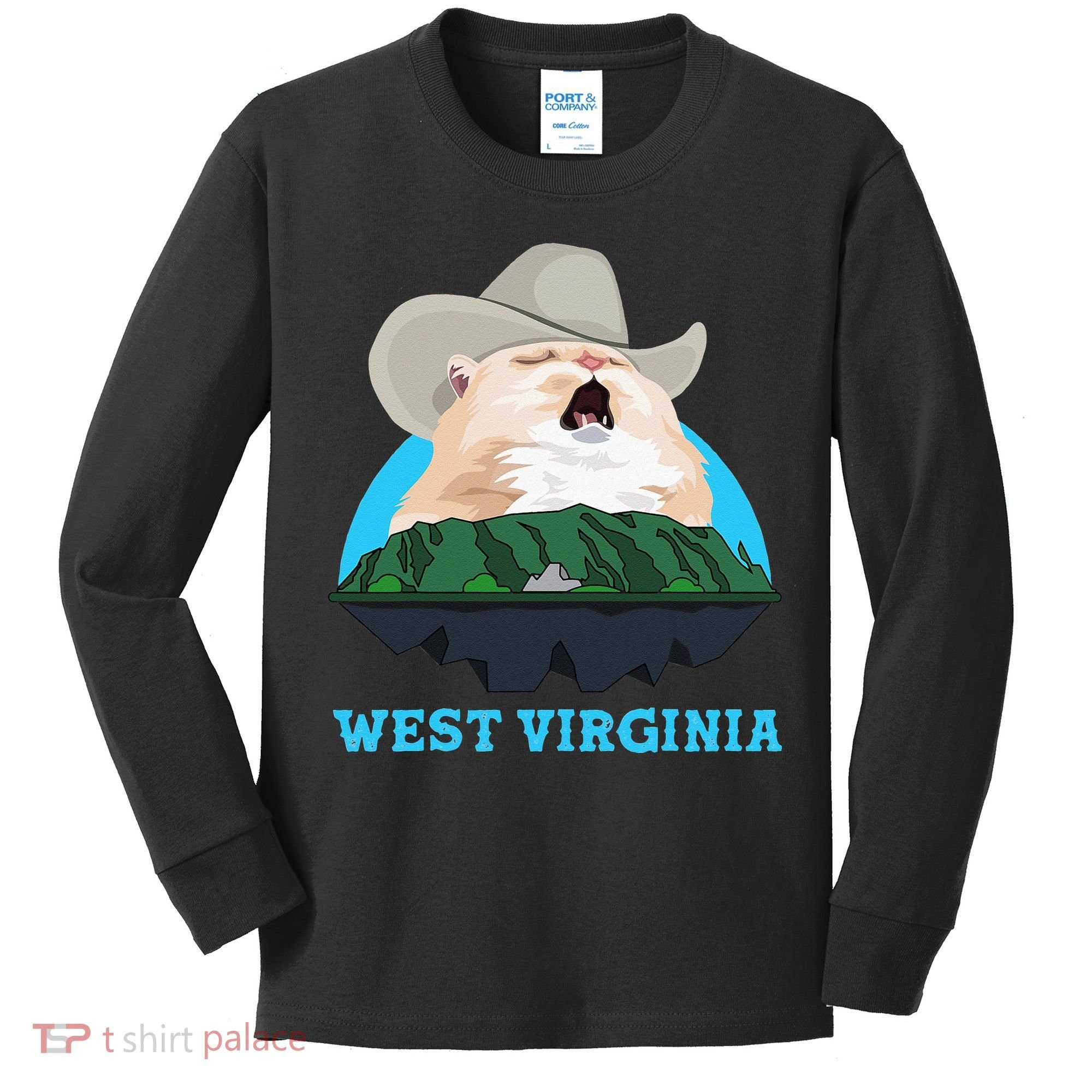 West Virginia Cowboy Cat Singing Meme Meowdy Kids Long Sleeve Shirt