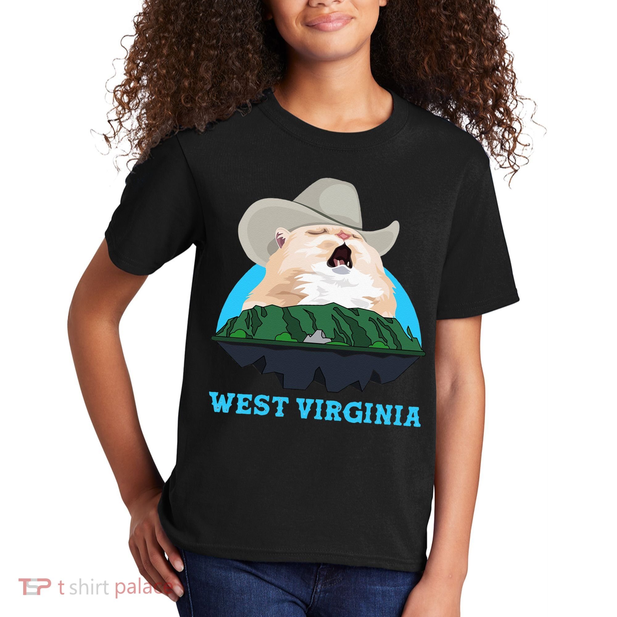West Virginia Cowboy Cat Singing Meme Meowdy Kids T-Shirt