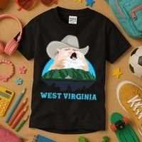 West Virginia Cowboy Cat Singing Meme Meowdy Kids T-Shirt thumb 3