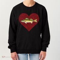 Walleye Valentines Day Fish Love Fingerprint Great Gift Women's Sweatshirt thumb 0