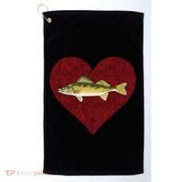 Walleye Valentines Day Fish Love Fingerprint Great Gift Golf Towel thumb 0