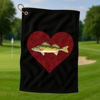 Walleye Valentines Day Fish Love Fingerprint Great Gift Golf Towel thumb 1