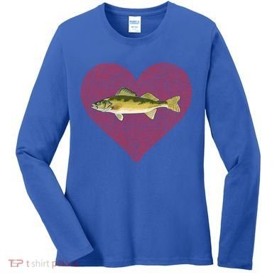 Walleye Valentines Day Fish Love Fingerprint Great Gift Women's Long Sleeve Shirt