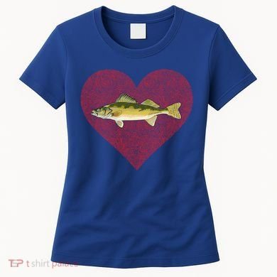 Walleye Valentines Day Fish Love Fingerprint Great Gift Women's T-Shirt
