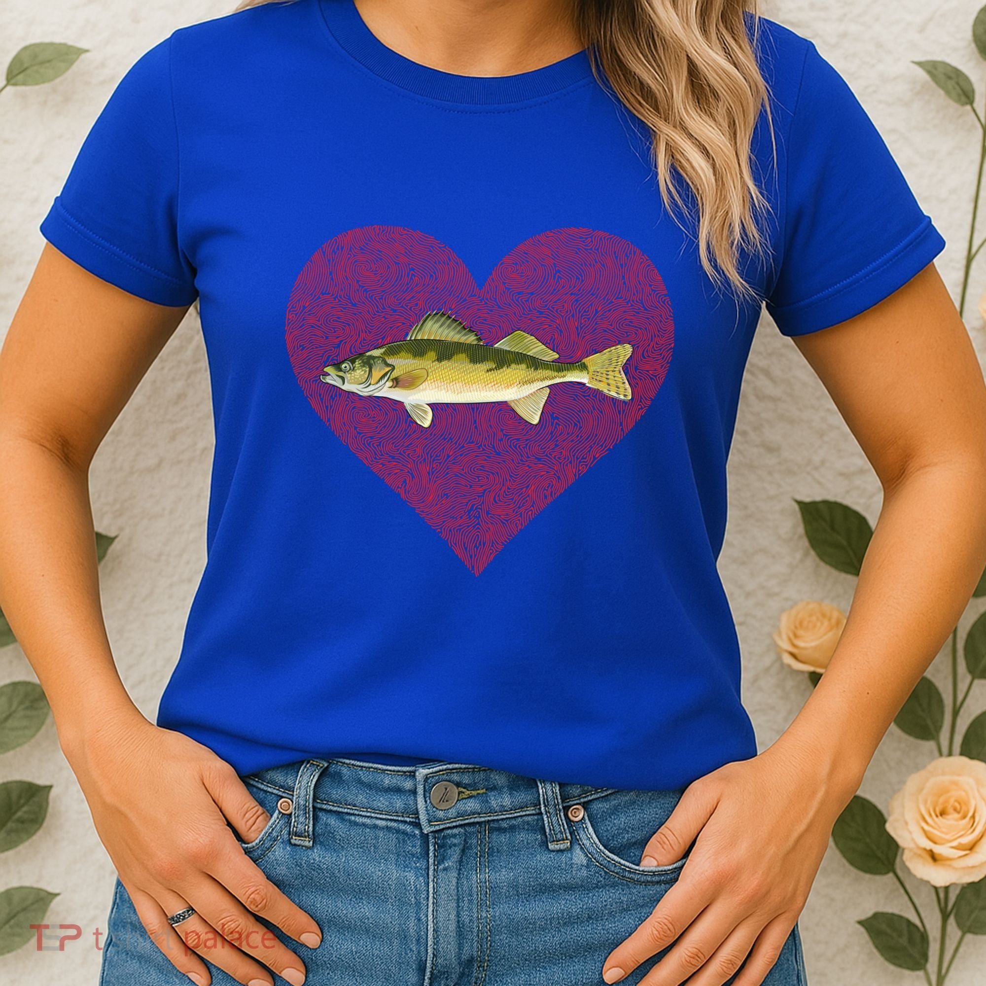 Walleye Valentines Day Fish Love Fingerprint Great Gift Women's T-Shirt
