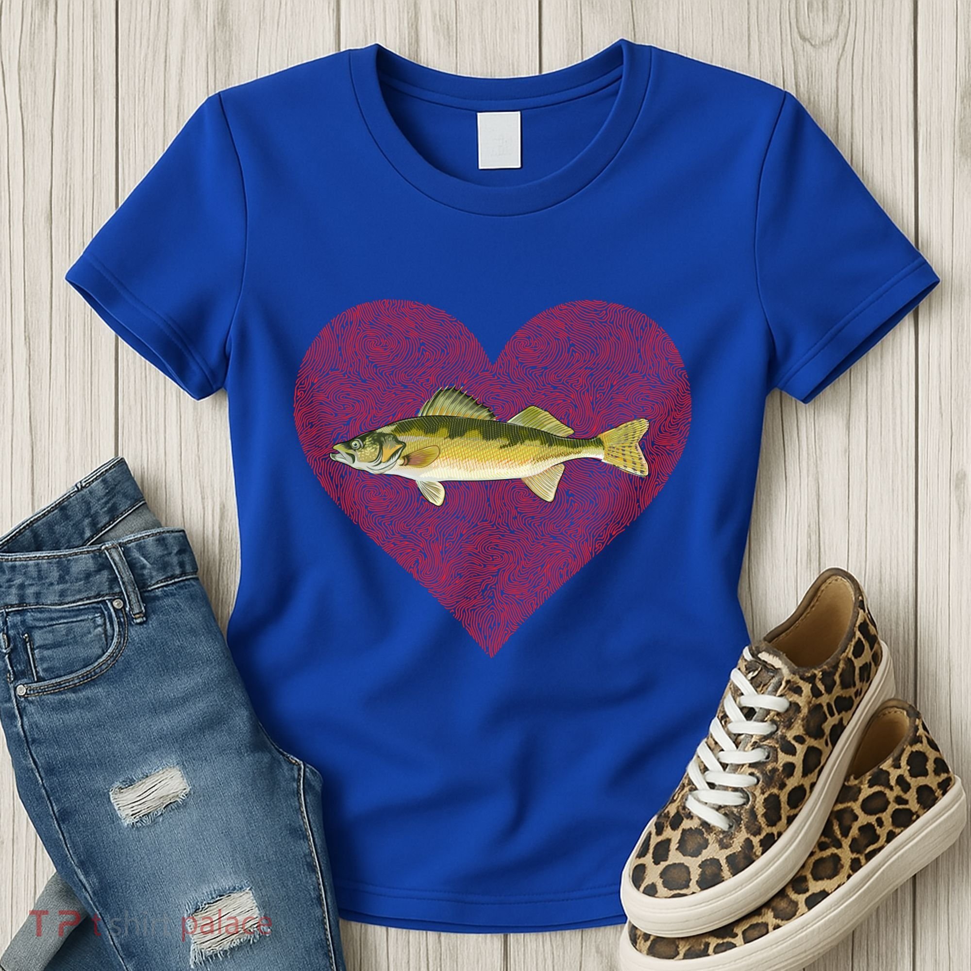 Walleye Valentines Day Fish Love Fingerprint Great Gift Women's T-Shirt
