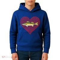 Walleye Valentines Day Fish Love Fingerprint Great Gift Kids Hoodie thumb 4