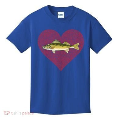 Walleye Valentines Day Fish Love Fingerprint Great Gift Kids T-Shirt