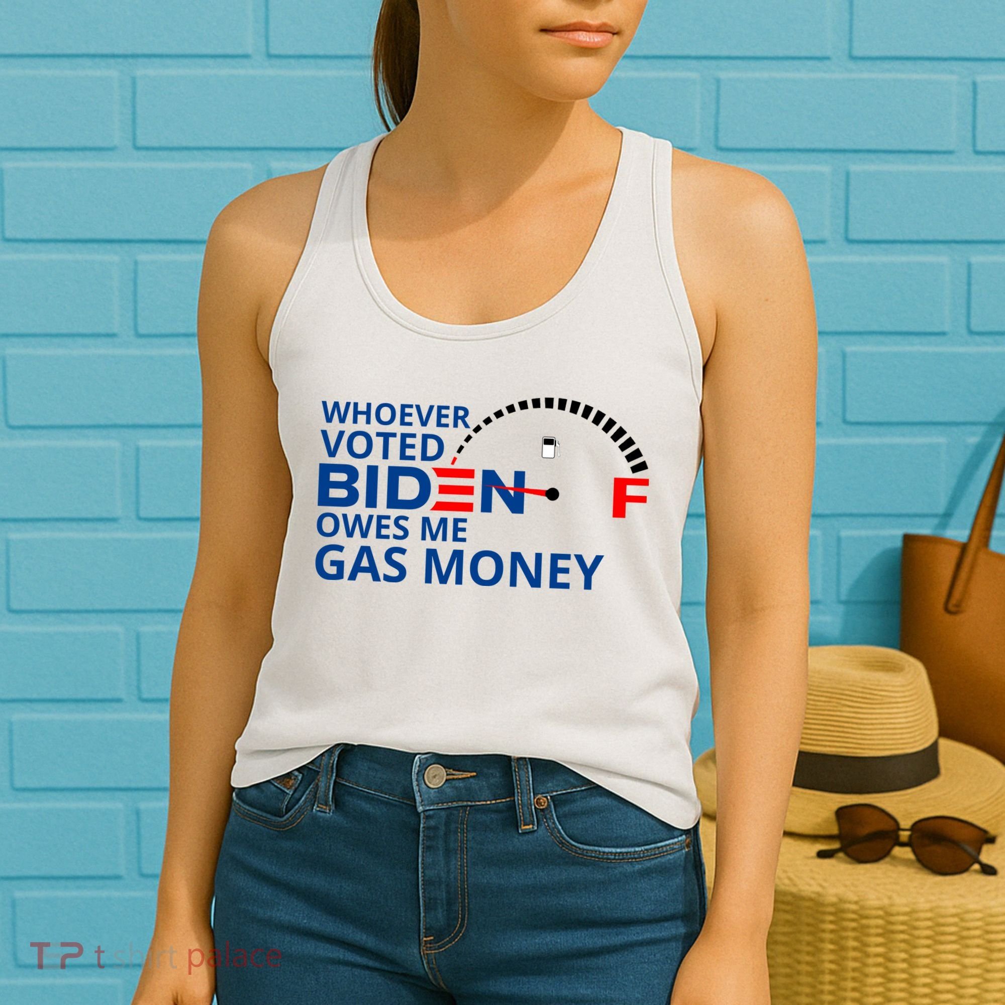 Whoever Voted For Biden Owes Me Gas Money Women's Tank Top