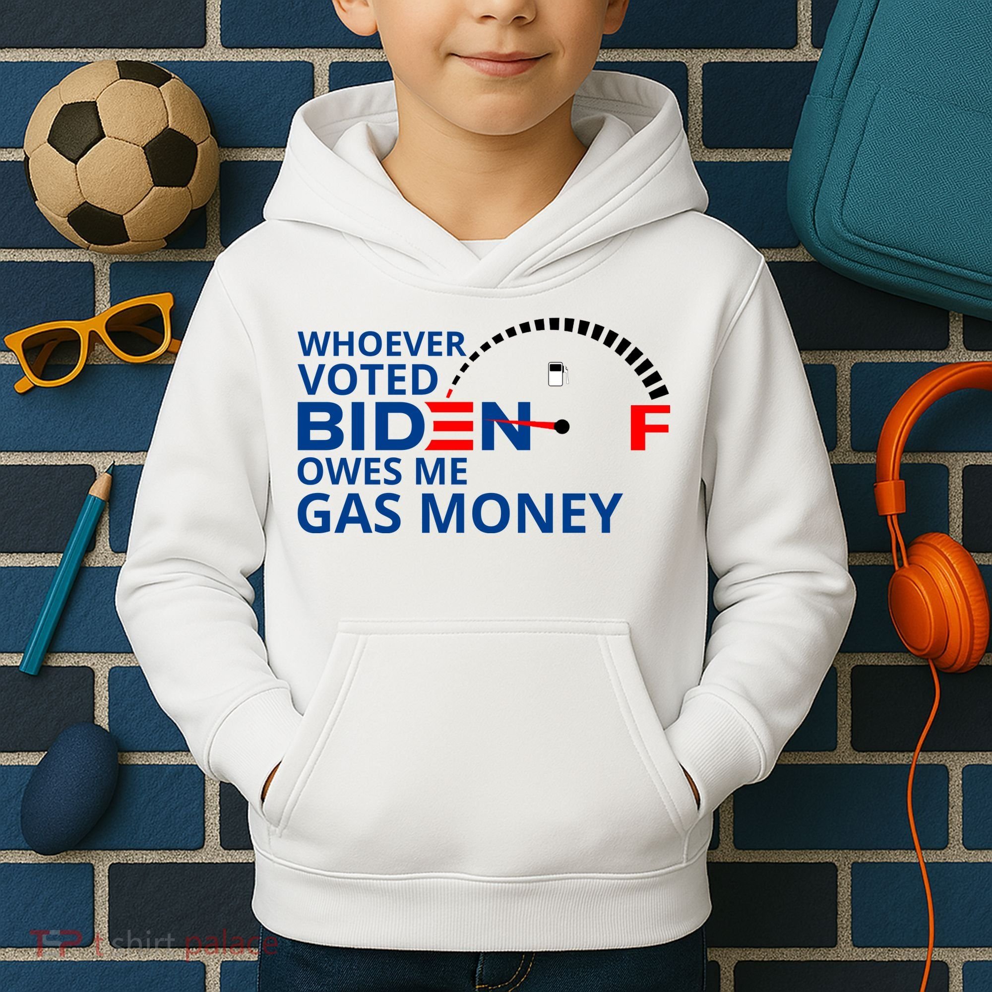 Whoever Voted For Biden Owes Me Gas Money Kids Hoodie