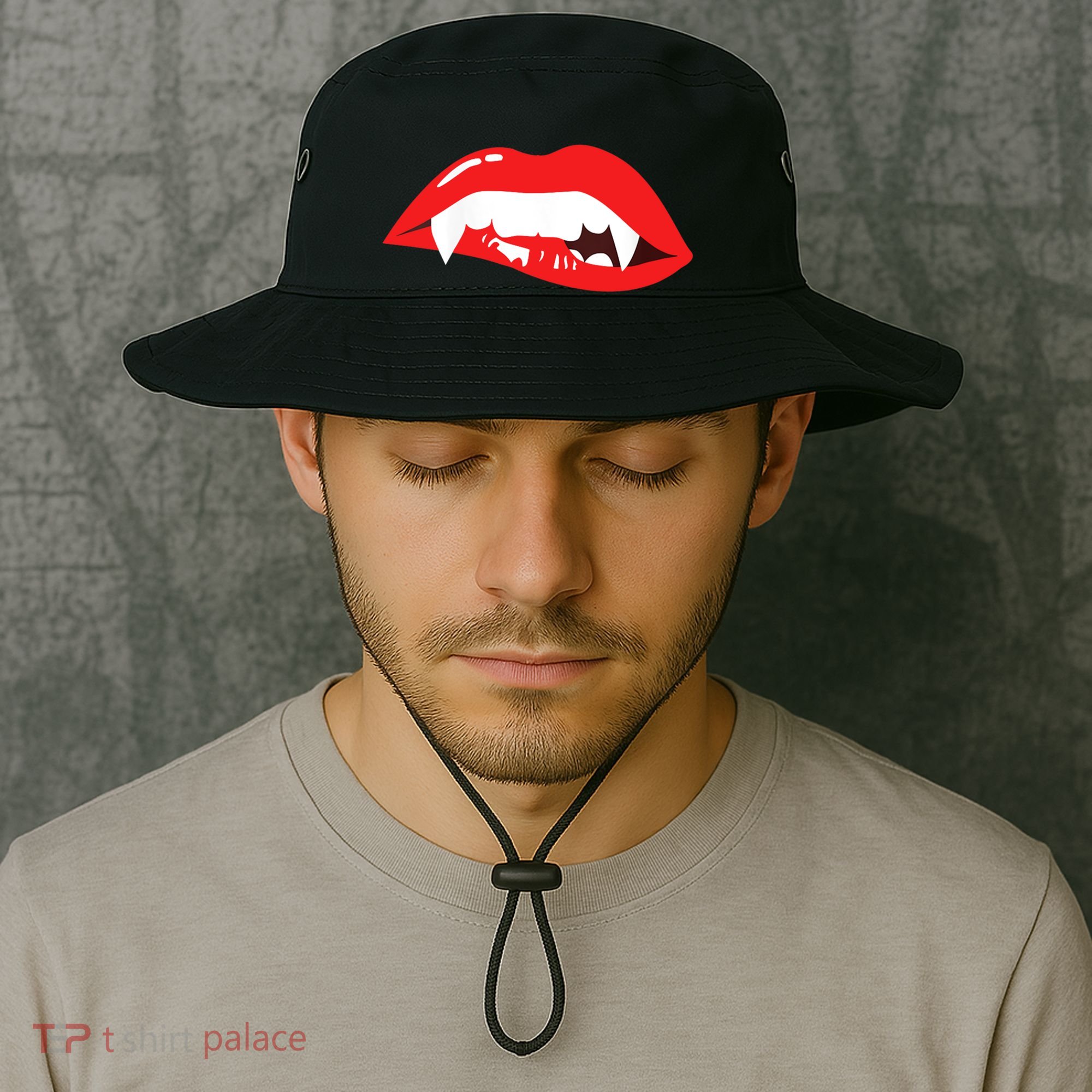 Wo Vampire Gift Sexy Lips Teeth Lazy Halloween Costume Gift Bucket Hat