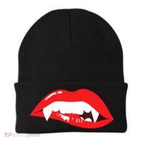 Wo Vampire Gift Sexy Lips Teeth Lazy Halloween Costume Gift Beanie thumb 0