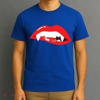 Wo Vampire Gift Sexy Lips Teeth Lazy Halloween Costume Gift T-Shirt thumb 3