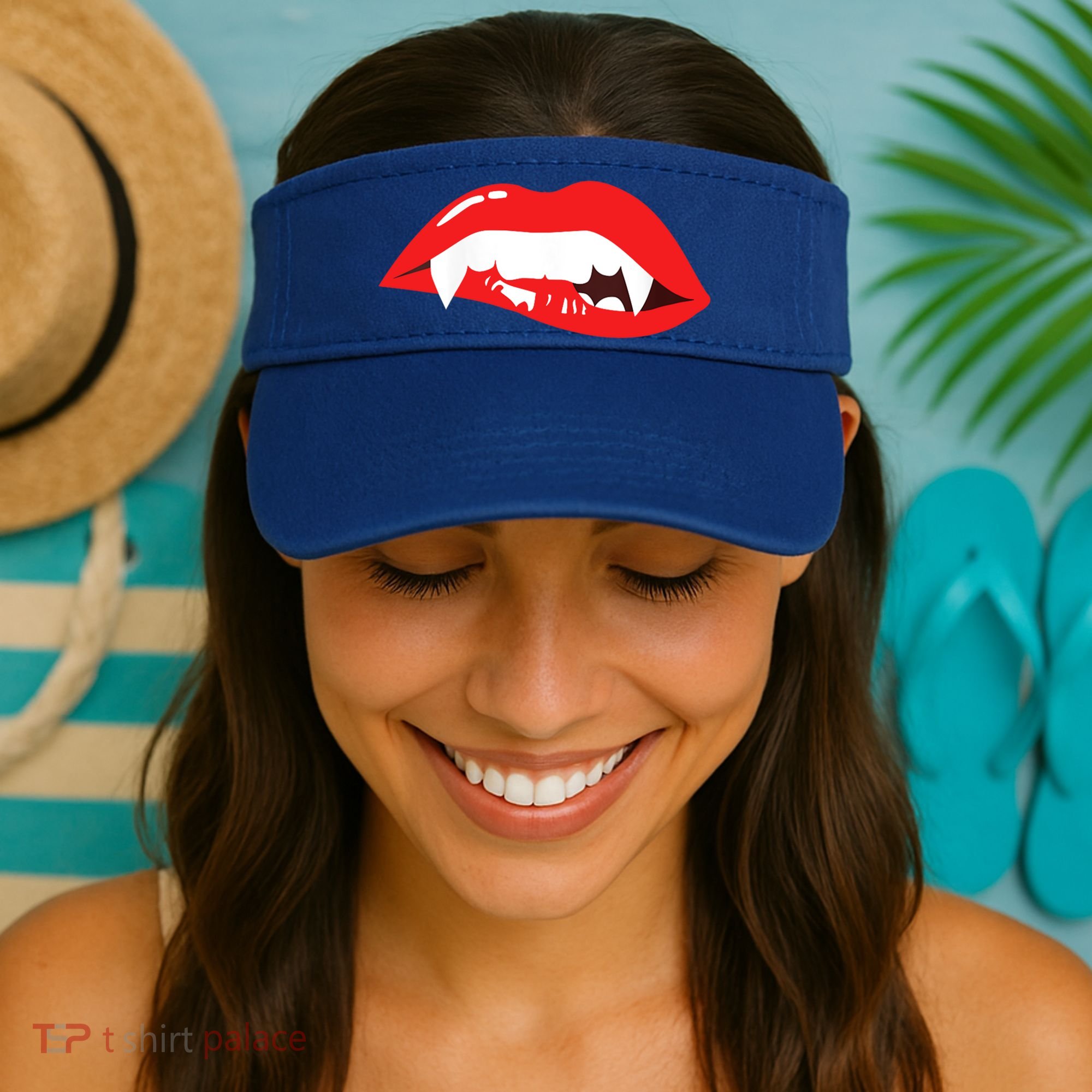 Wo Vampire Gift Sexy Lips Teeth Lazy Halloween Costume Gift Visor