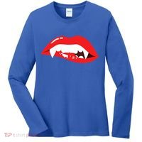 Wo Vampire Gift Sexy Lips Teeth Lazy Halloween Costume Gift Women's Long Sleeve Shirt thumb 0
