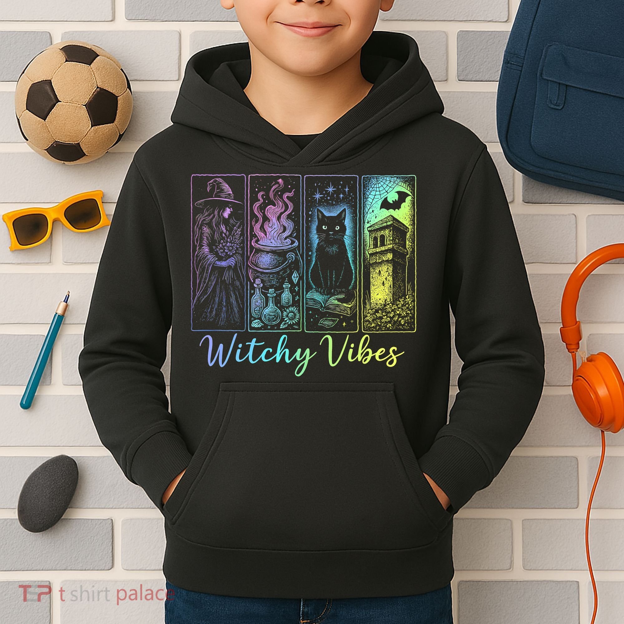 Witchy Vibes Halloween Spooky Season Kids Hoodie