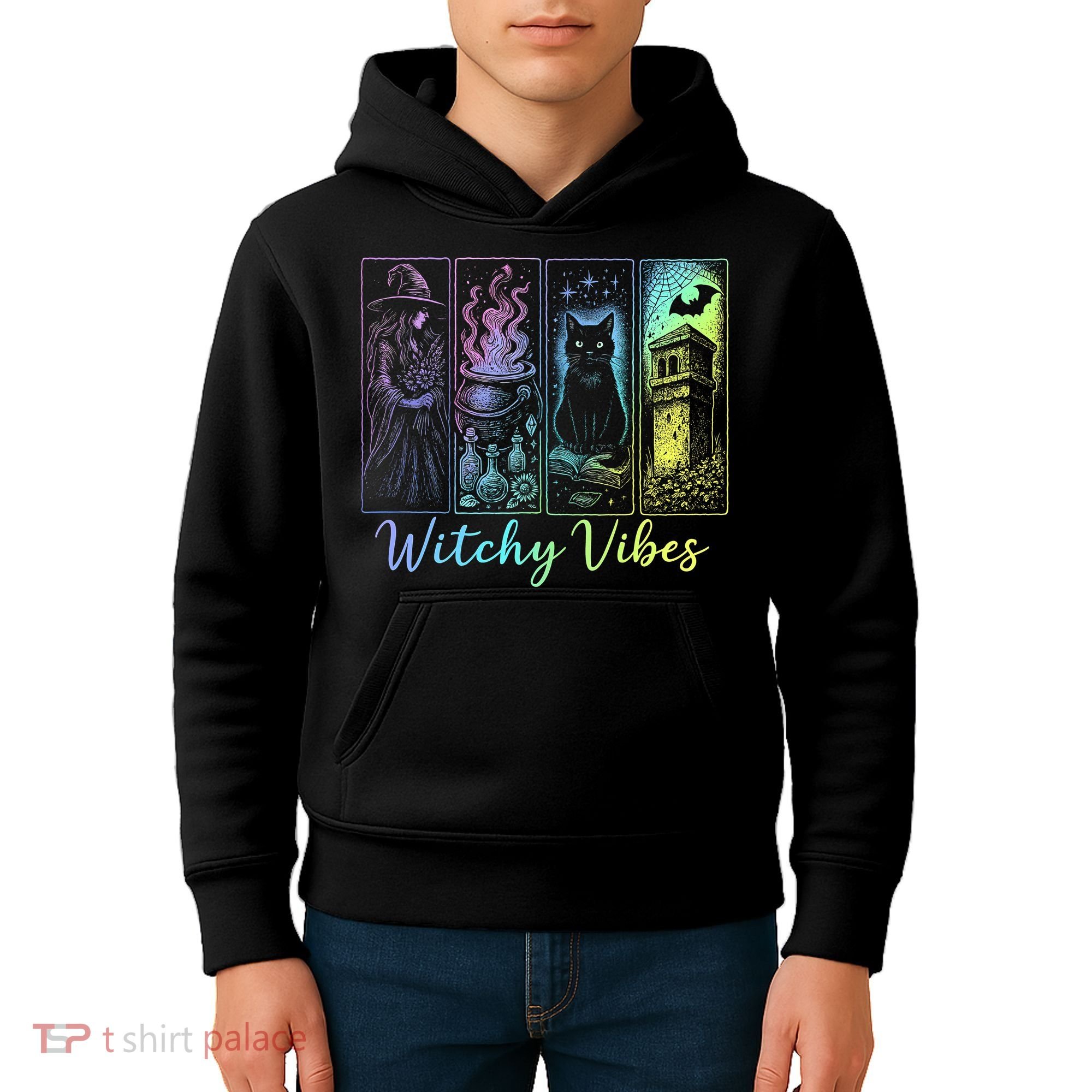 Witchy Vibes Halloween Spooky Season Kids Hoodie