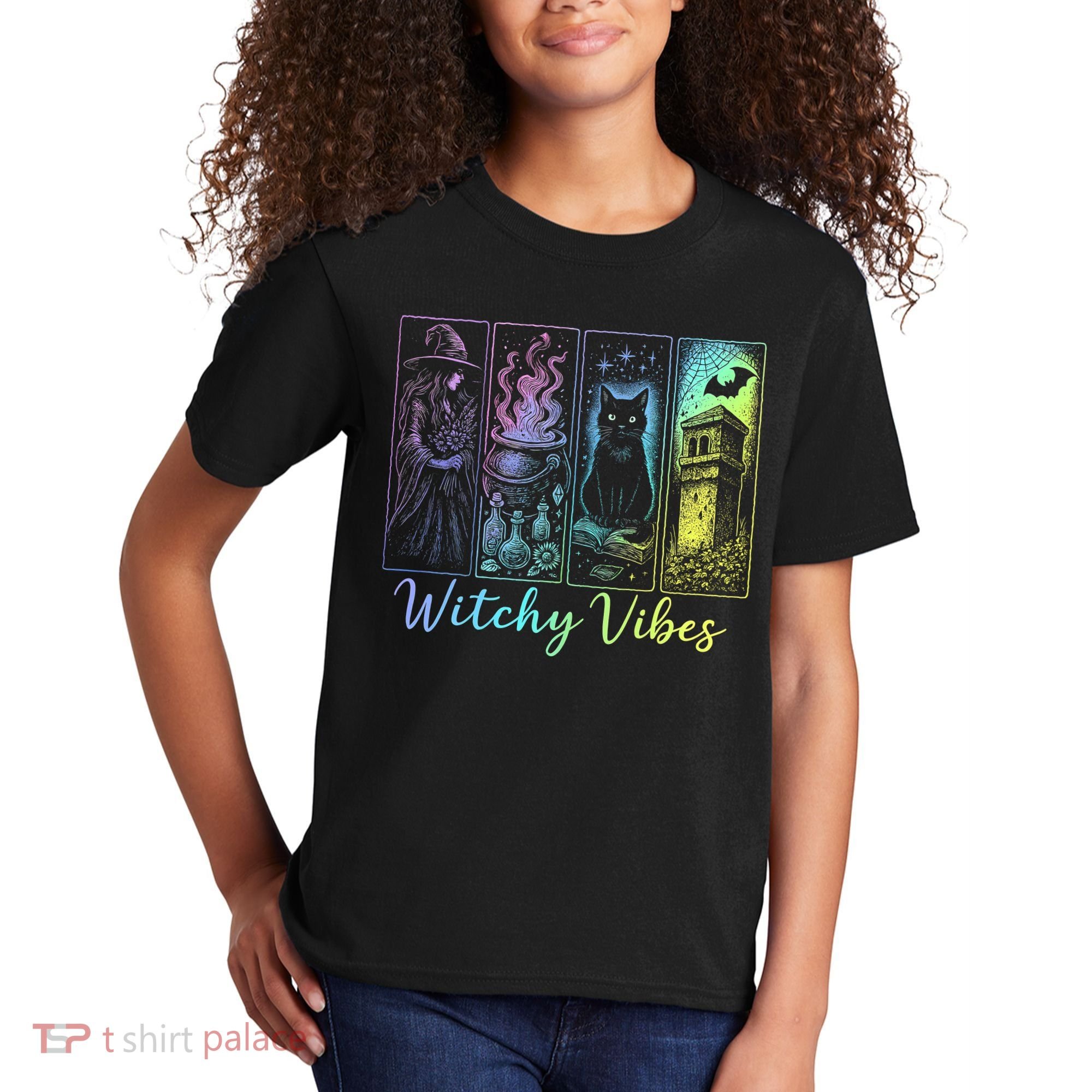 Witchy Vibes Halloween Spooky Season Kids T-Shirt