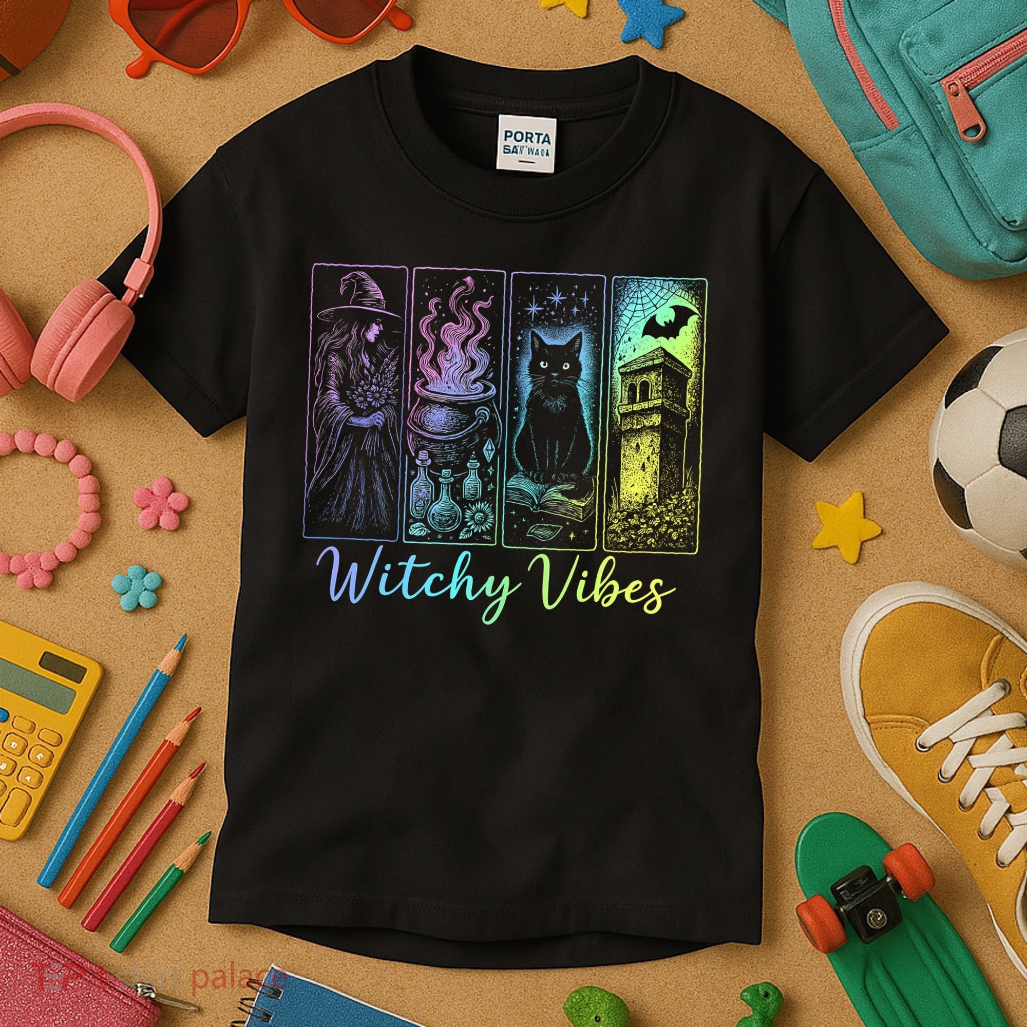Witchy Vibes Halloween Spooky Season Kids T-Shirt