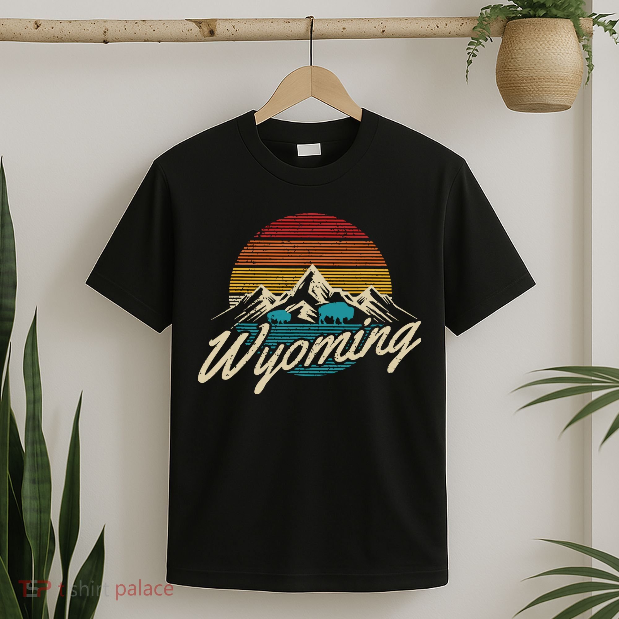 Wyoming Vintage Mountains Bison American Buffalo Gift T-Shirt