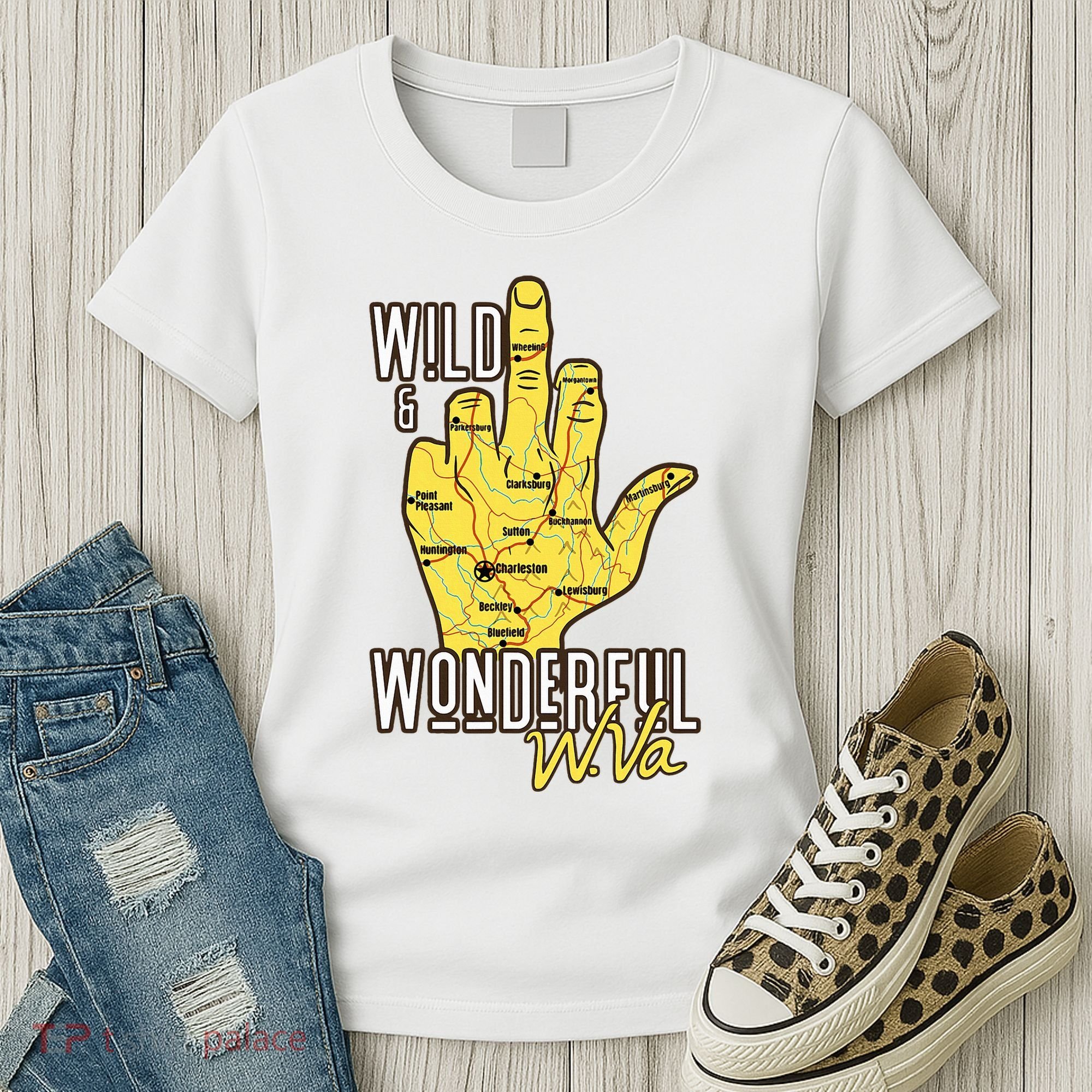 West Virginia Map Wv Middle Finger Funny Wv Souvenir Graphic Women's T-Shirt