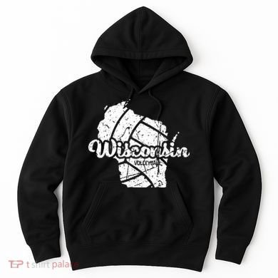 Wisconsin Volleyball Retro Script Vintage Distressed Hoodie