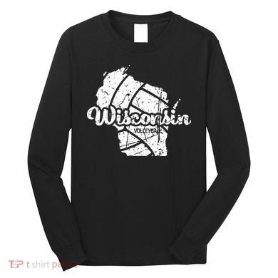Wisconsin Volleyball Retro Script Vintage Distressed Long Sleeve Shirt