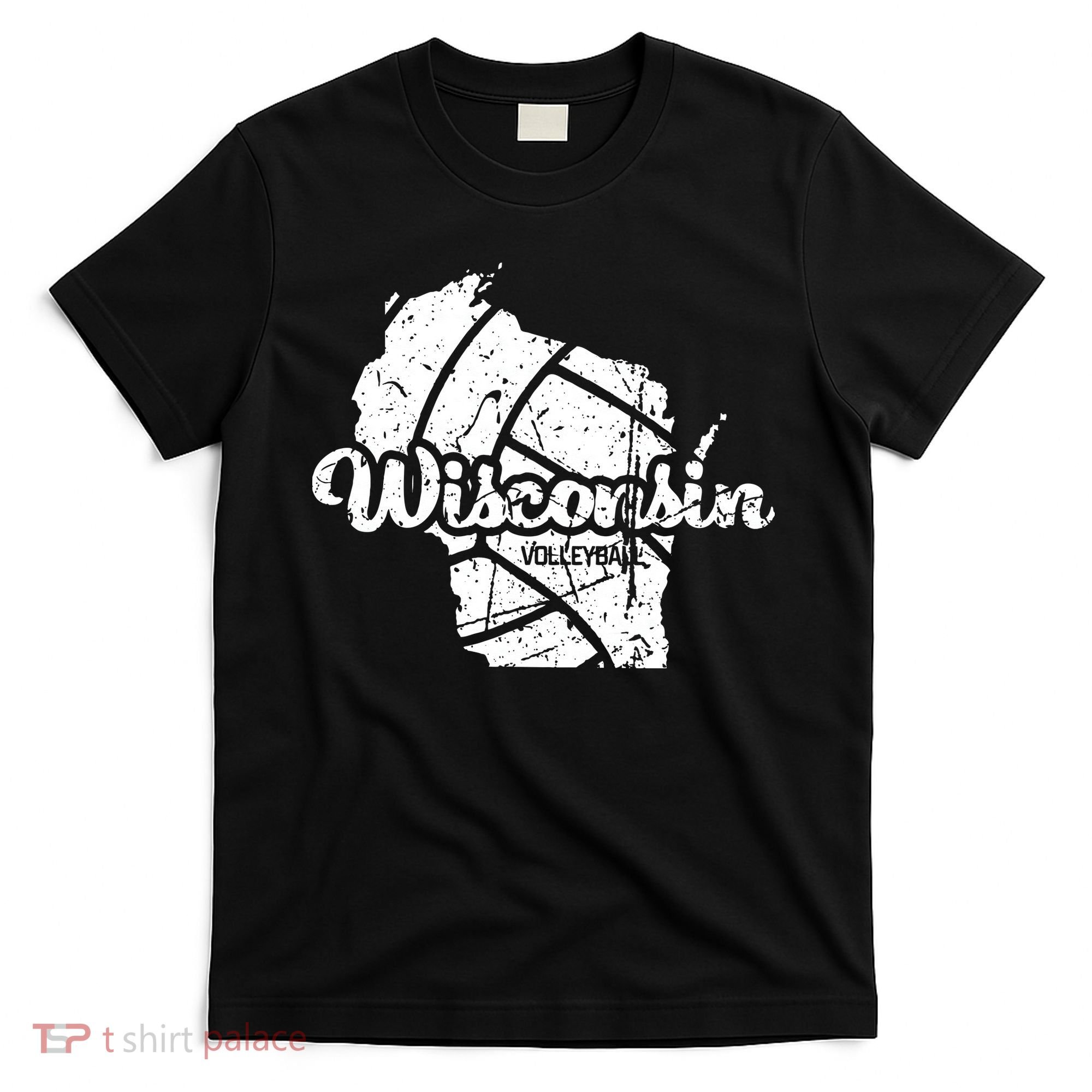 Wisconsin Volleyball Retro Script Vintage Distressed T-Shirt