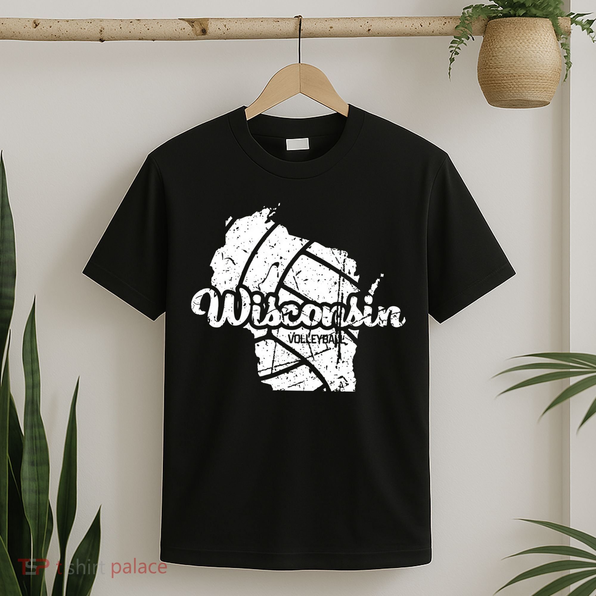 Wisconsin Volleyball Retro Script Vintage Distressed T-Shirt