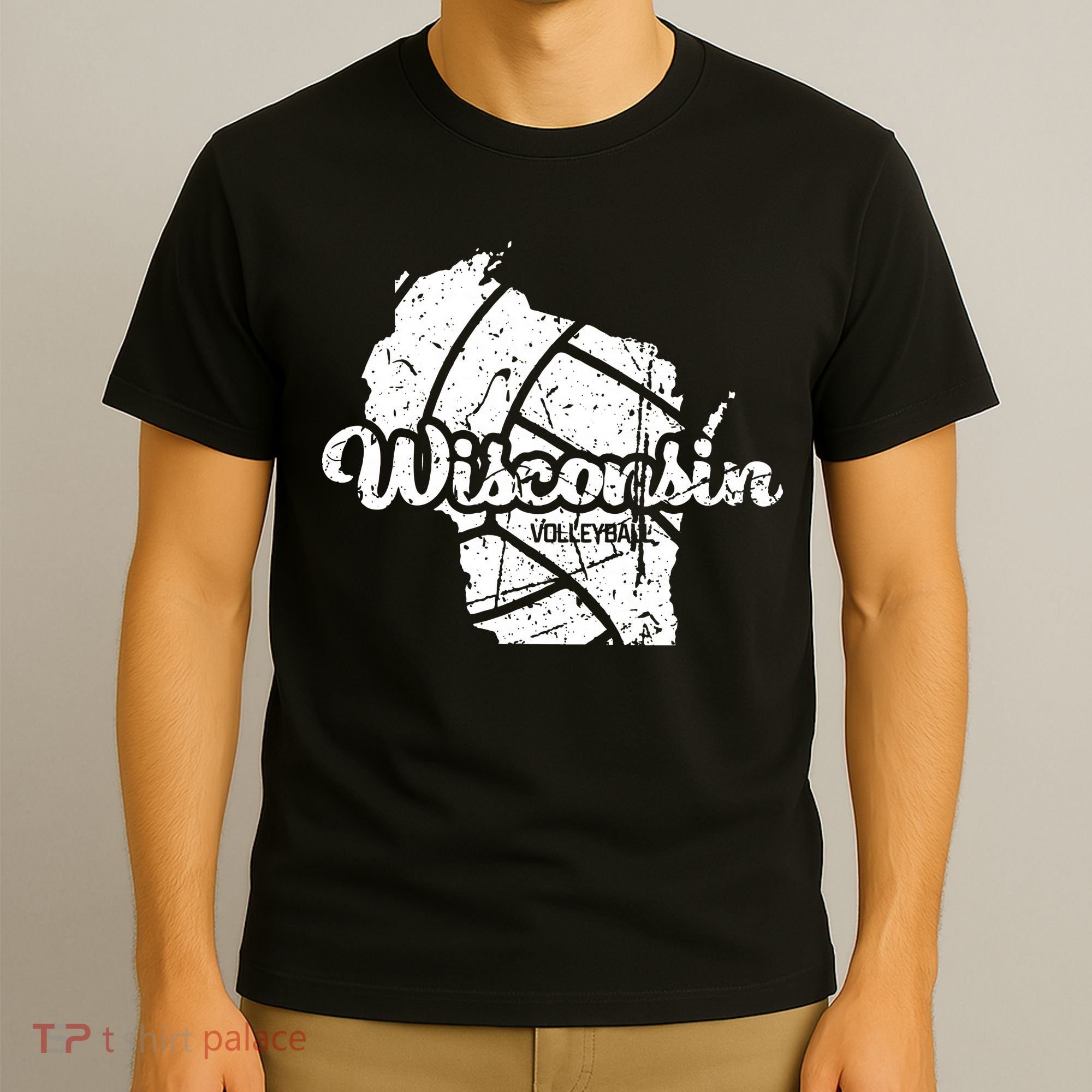 Wisconsin Volleyball Retro Script Vintage Distressed T-Shirt