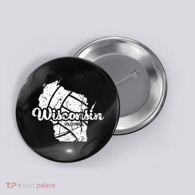 Wisconsin Volleyball Retro Script Vintage Distressed Button