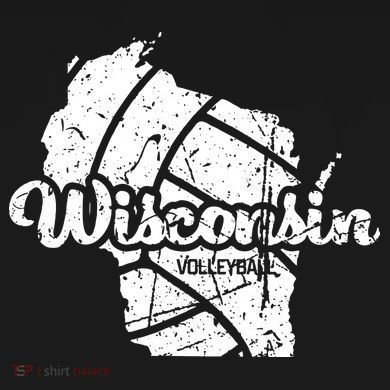 Wisconsin Volleyball Retro Script Vintage Distressed Button