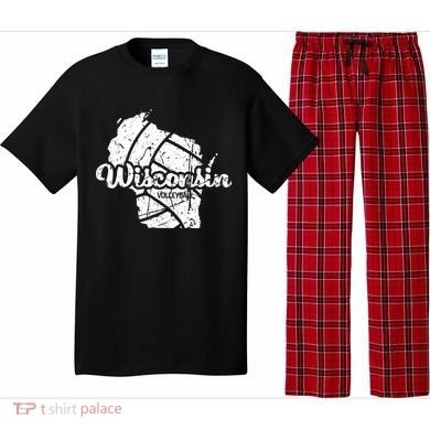 Wisconsin Volleyball Retro Script Vintage Distressed Pajama Set