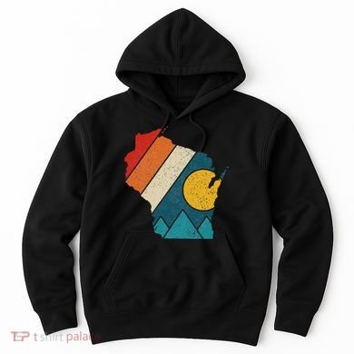 Wisconsin Vintage State Map Mountains Hiking Pride Gift Hoodie