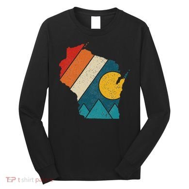 Wisconsin Vintage State Map Mountains Hiking Pride Gift Long Sleeve Shirt