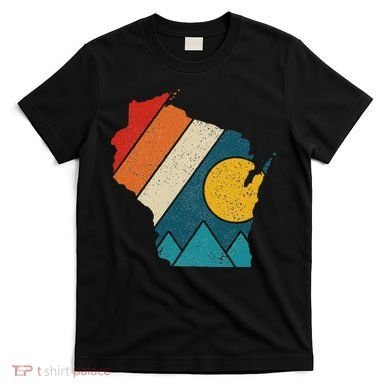 Wisconsin Vintage State Map Mountains Hiking Pride Gift T-Shirt