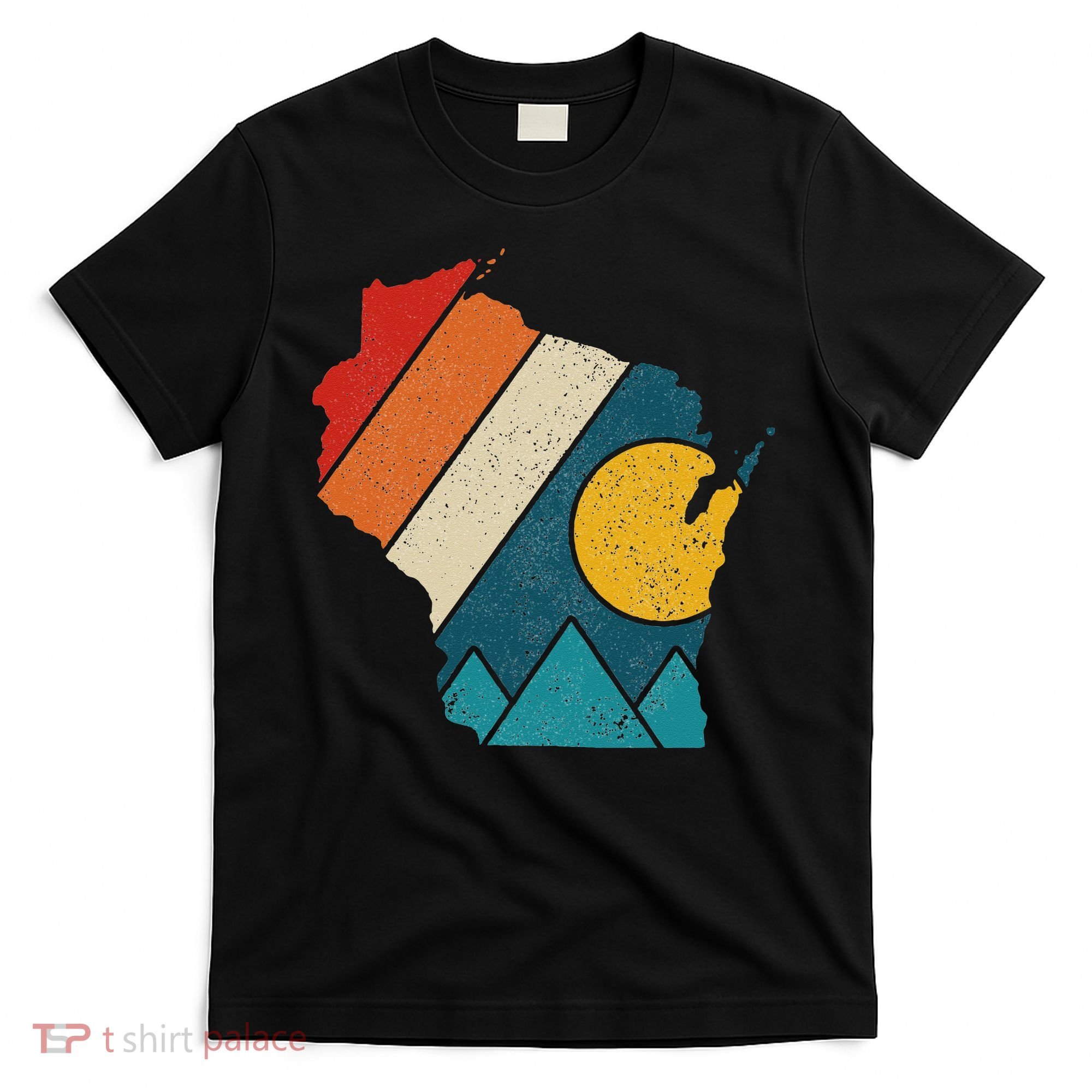 Wisconsin Vintage State Map Mountains Hiking Pride Gift T-Shirt
