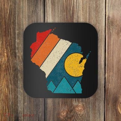 Wisconsin Vintage State Map Mountains Hiking Pride Gift Coaster