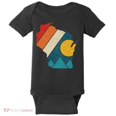 Wisconsin Vintage State Map Mountains Hiking Pride Gift Baby Bodysuit