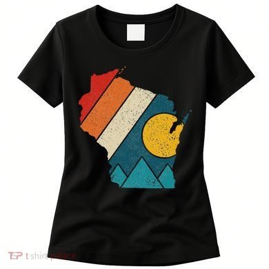 Wisconsin Vintage State Map Mountains Hiking Pride Gift Women's T-Shirt