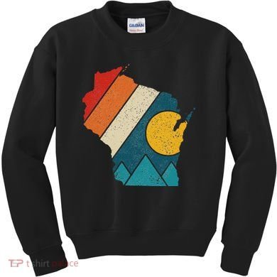 Wisconsin Vintage State Map Mountains Hiking Pride Gift Kids Sweatshirt