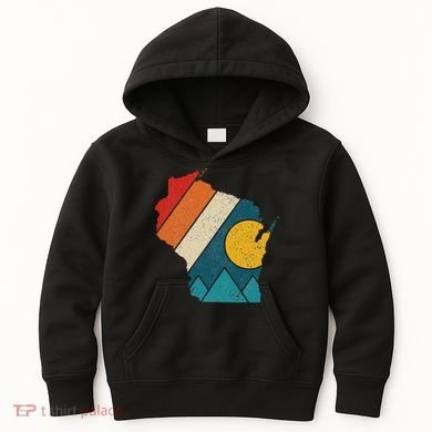 Wisconsin Vintage State Map Mountains Hiking Pride Gift Kids Hoodie