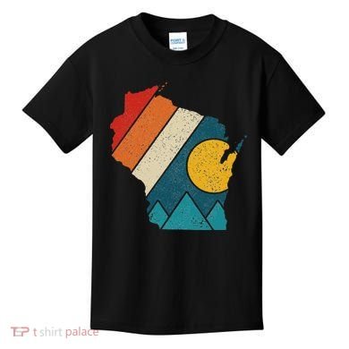 Wisconsin Vintage State Map Mountains Hiking Pride Gift Kids T-Shirt