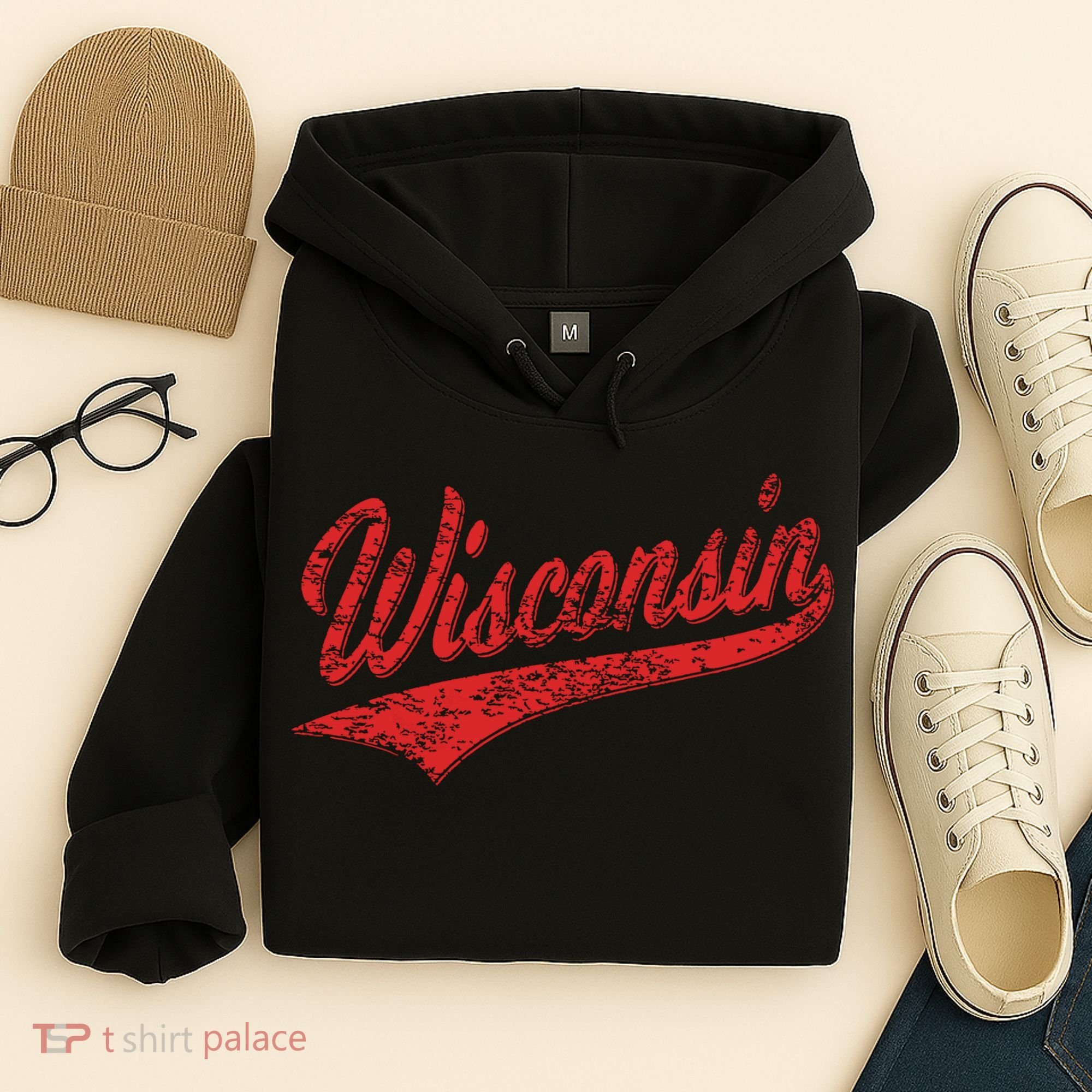 Wisconsin Varsity Script Classic Sports Jersey State Flag Hoodie